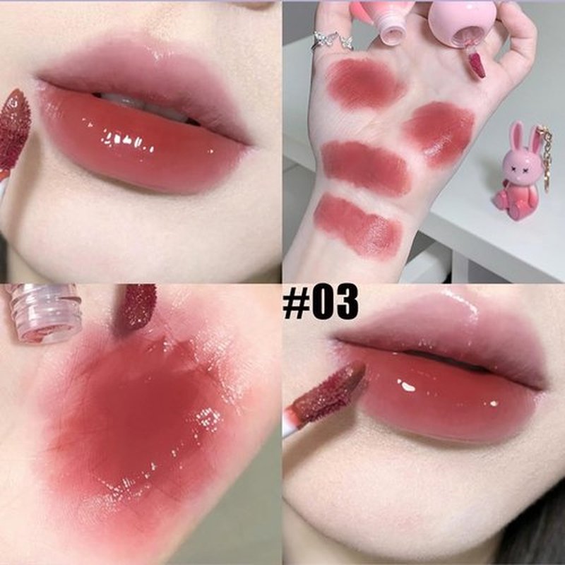 Skiennix 3-Piece Rabbit Keychain Lip Glaze Set - Moisturizing Crystal Lip Glow Gel & Sparkling Gloss