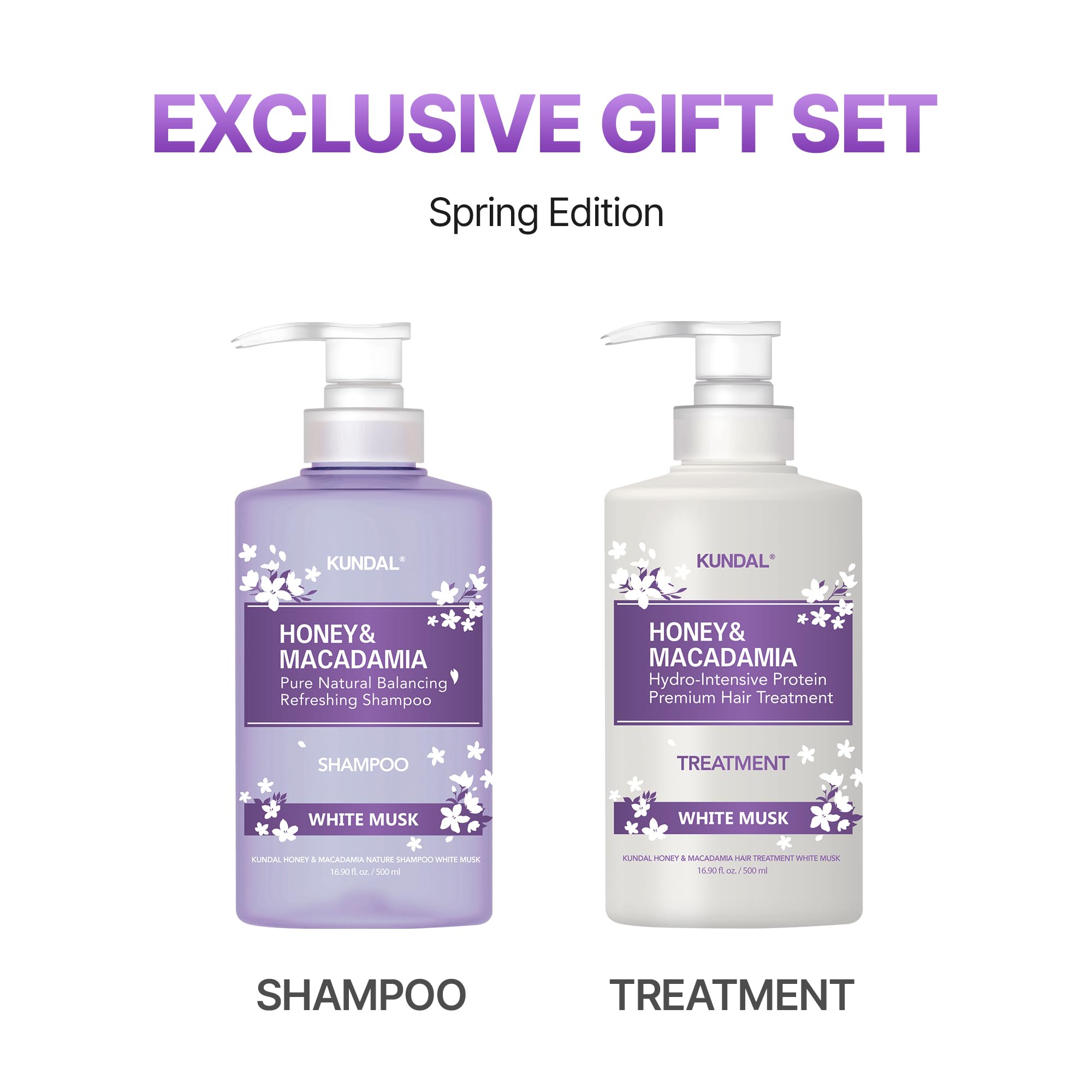 KUNDAL Honey & Macadamia Korean Hair Care Shampoo & Conditioner Limited Edition White Musk Set, 16.9 Fl Oz, Pack of 2 - Salon Quality, Long Lasting Scent, Moisturizing, Argan Oil, Sulfate Free