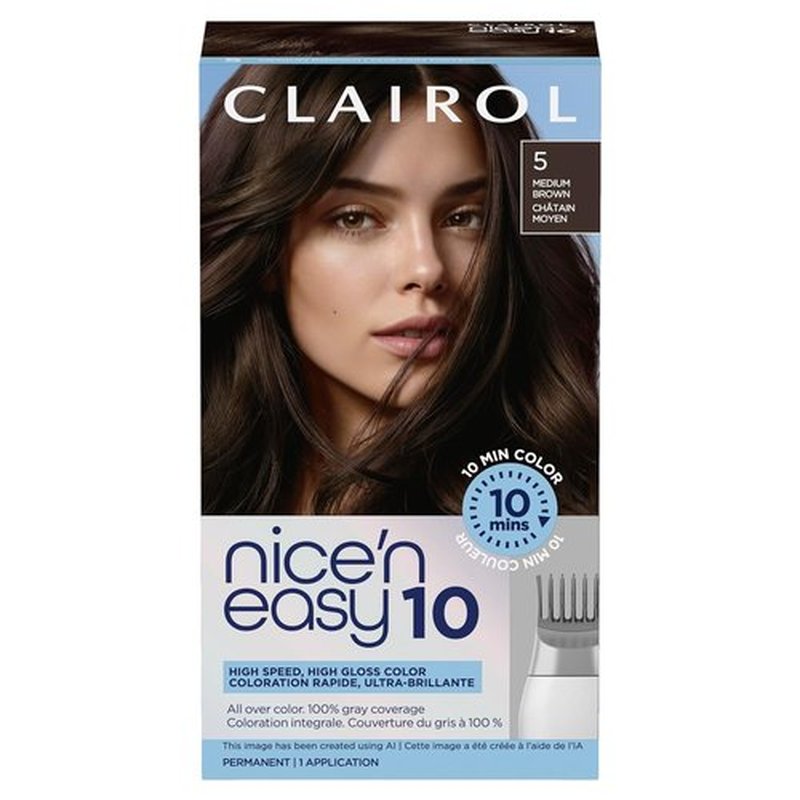 Clairol Nice'N Easy Permanent Hair Dye - 5 Medium Brown Color - Single Pack for Effortless Coverage