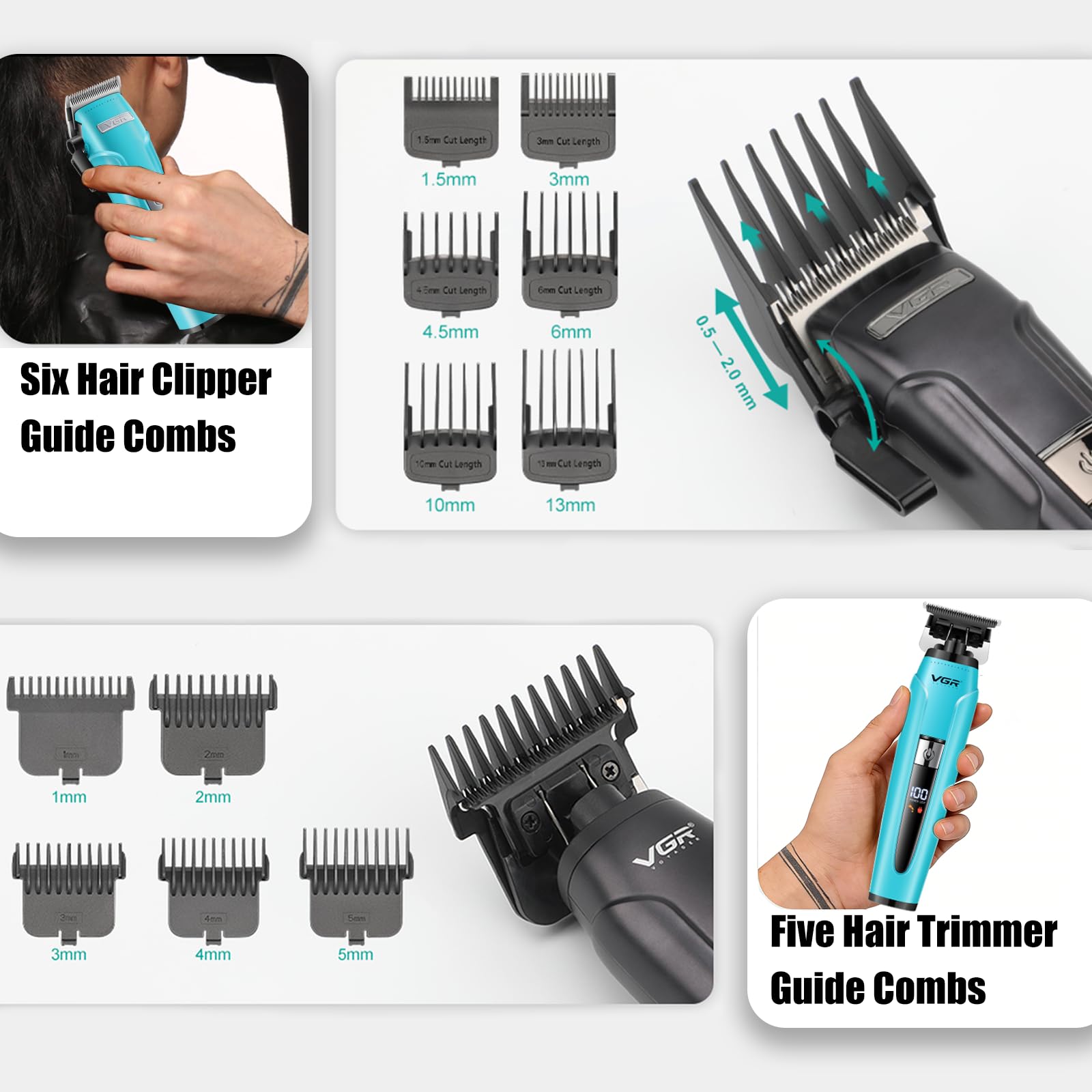 VGR 694S2 Professional Hair Clippers for Men - Cordless Barber Clipper & Trimmer Set with Charging Dock, 440 Min Runtime & LED Display - Rechargeable Hair Cutting Kit for Barbers & Home Use(Green)