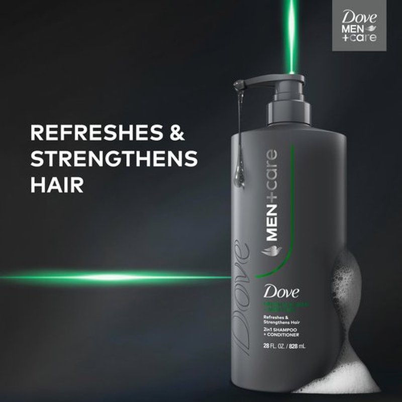 DOVE MEN + CARE Shampoo 1 count Fresh + Clean for Hair Refreshing & Strengthening, with Menthol, 28 fl oz