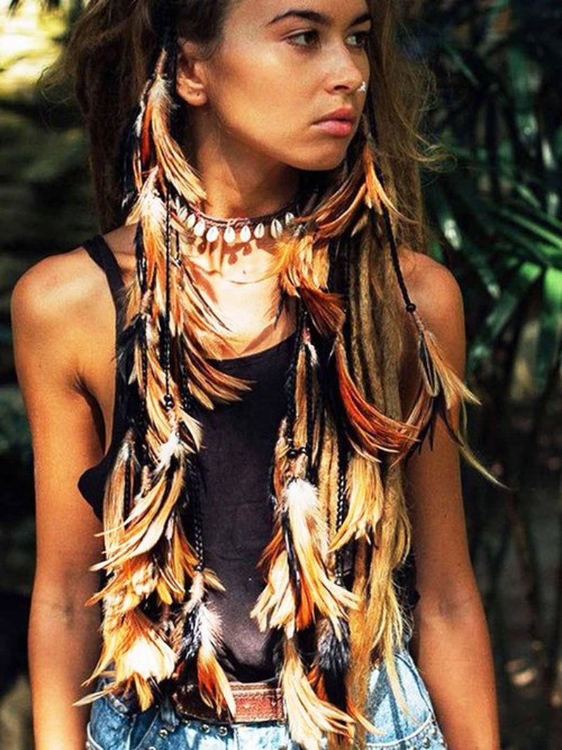GORTIN Boho Feather Headband Hippie Headpiece Indian Costume Headdress Hair Accessories for Women