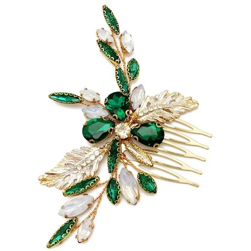 BETITETO Green Bridal Side Comb Crystal Leaf Wedding Small Hair Piece Accessories for Women Girls Party (Emerald Green)
