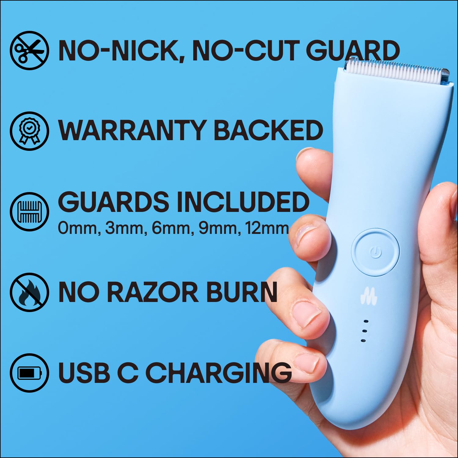 MERIDIAN The Trimmer Premium - Body Hair Trimmer & Electric Shaver for Men and Women for Pubic Hair, Chest, Legs & Bikini Line, Waterproof & Rechargeable, Sky