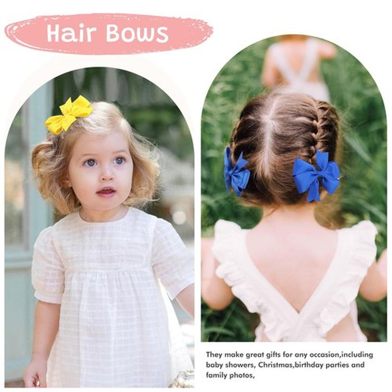 OAOLEER Hair Bows for Girls Boutique Grosgrain Ribbon Pinwheel Hair Bows for Baby Girls, Toddler Bows Hair Clip Birthday Gifts In Pair (3inch-80pcs Bows)