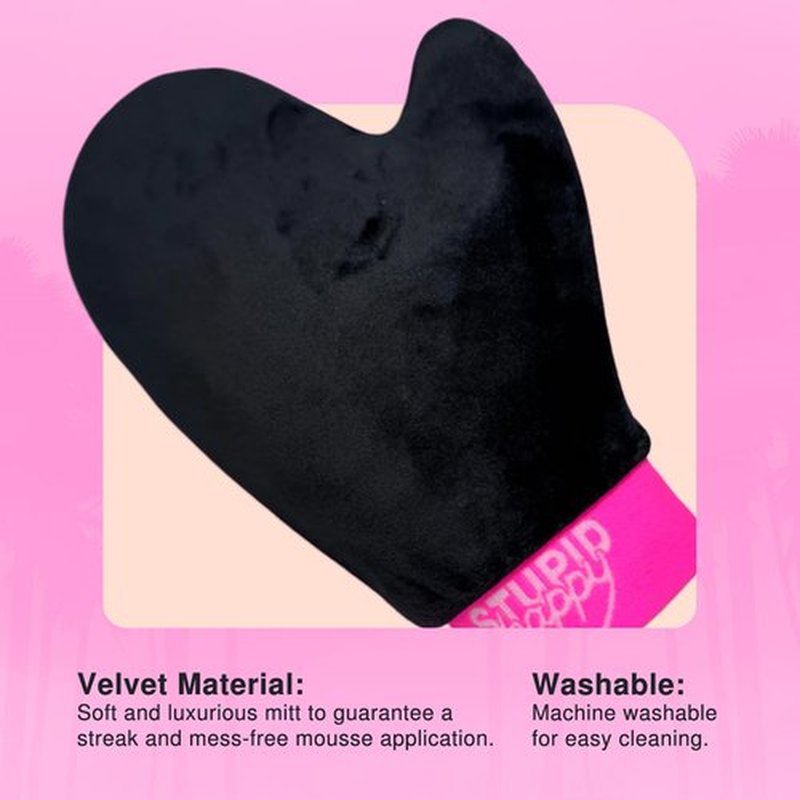 Stupid Happy Self Tanning Mitt Applicator with Thumb | Double-Lined Velvet Glove for Flawless, Applying Tanning Mousse or Lotion | Soft, Reusable & Washable Self Tan Mitt