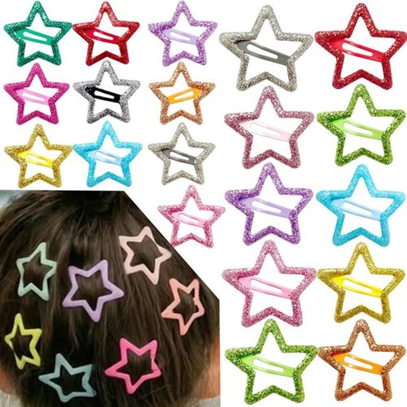 20 PCS Sparkling Star Hair Clips Snap Hair Accessories Non Slip Clips for Girls Women Metal Hair Clip Star Hair Barrettes Stars Hair Clips for Women Stars Hair Clip