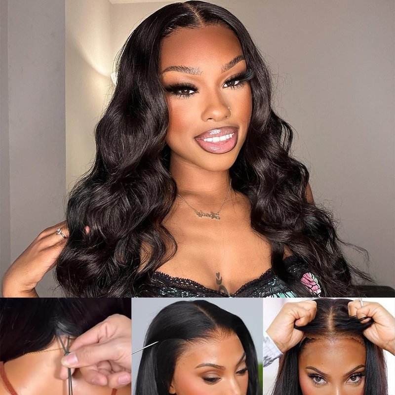 Wear and Go 13x6 Lace Front Wigs Human Hair for Women 180% Density Glueless Ear-to-Ear HD Lace Frontal Wigs Human Hair Pre Plucked Pre Cut Pre Bleached Knots Body Wave Wigs with Drawstring 20 Inch