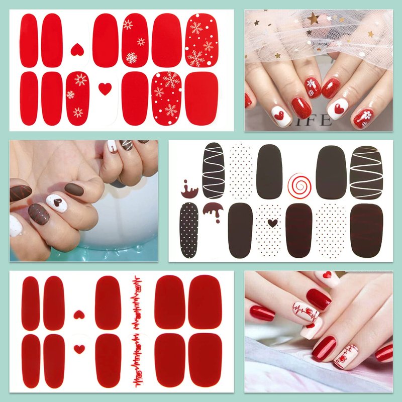 WOKOTO 16 Sheets Nail Polish Strips with Nail File Valentines Day Nail Stickers Full Nail Wraps for Acrylich Nails Heart Shapes Gel Nail Strips Stickers for Nails Self-Adhesive Nail Polish Stickers