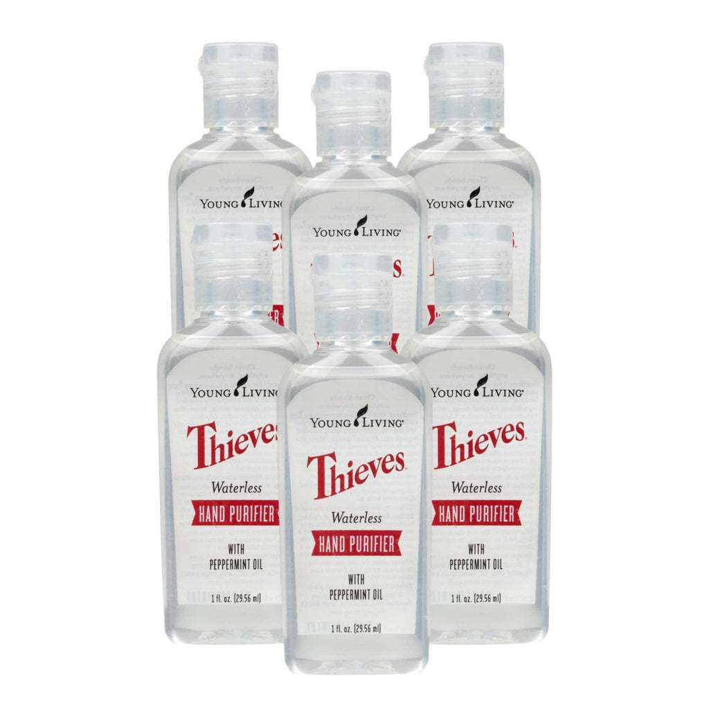 Young Living Thieves Waterless Hand Purifier with Peppermint Oil - Effective cleanser for the Whole Family - Promotes Good Hygiene with Soft Hands - 1oz x 6 Pack