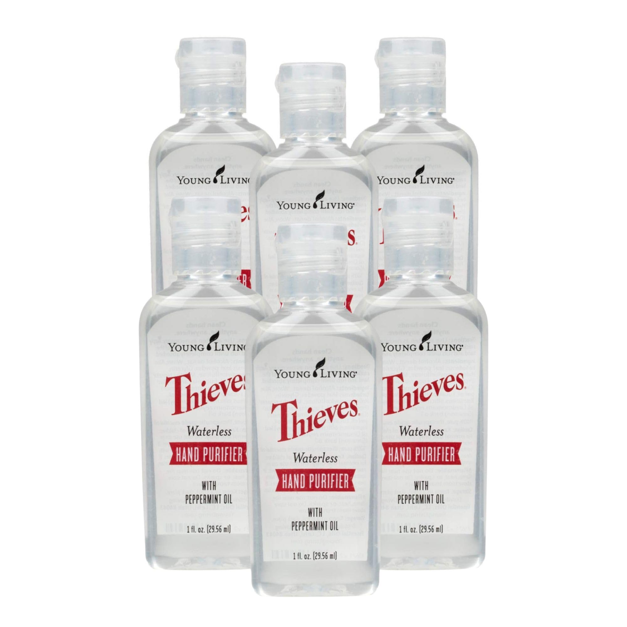 Young Living Thieves Waterless Hand Purifier with Peppermint Oil - Effective cleanser for the Whole Family - Promotes Good Hygiene with Soft Hands - 1oz x 6 Pack