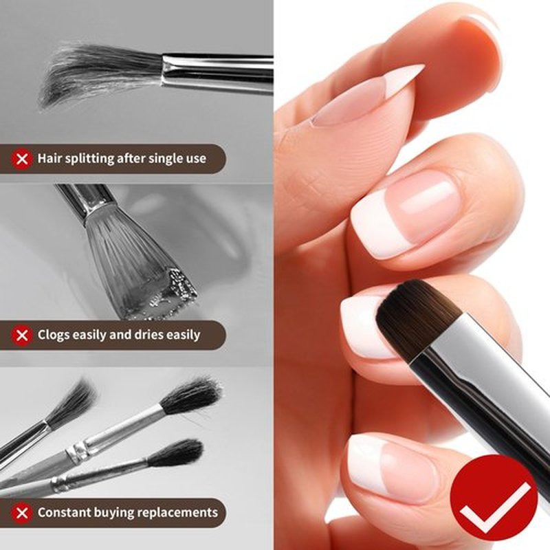 Acrylic Nail Brush for French Tips & Gel Polish Clean Up | Professional Dual-Use Brush with Wooden Handle for Acrylic/Polygel/Builder Gel | Nail Art Design Tool for Cleaning & Detailing (F16)