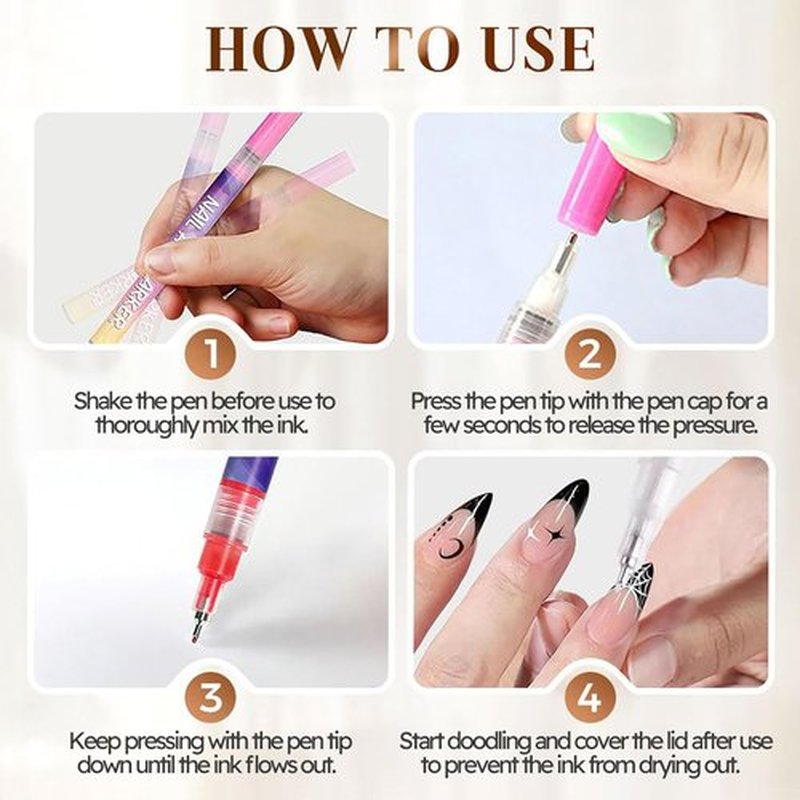 12 Colors Nail Art Pens Set, 2026 New Nail Art Markers Polish Pen for 3D Nail Art, 0.5mm Quick Dry Nail Polish Pens for Drawing, Painting & Dotting, DIY Nail Art Pen Set for Manicure Design Tools
