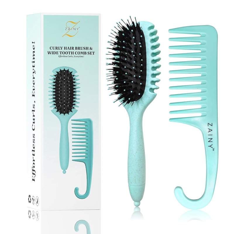 ZAINY Curl Defining Brush Set - 2PC Wide Tooth Comb & Detangler for Curly Hair | Ideal for All Ages