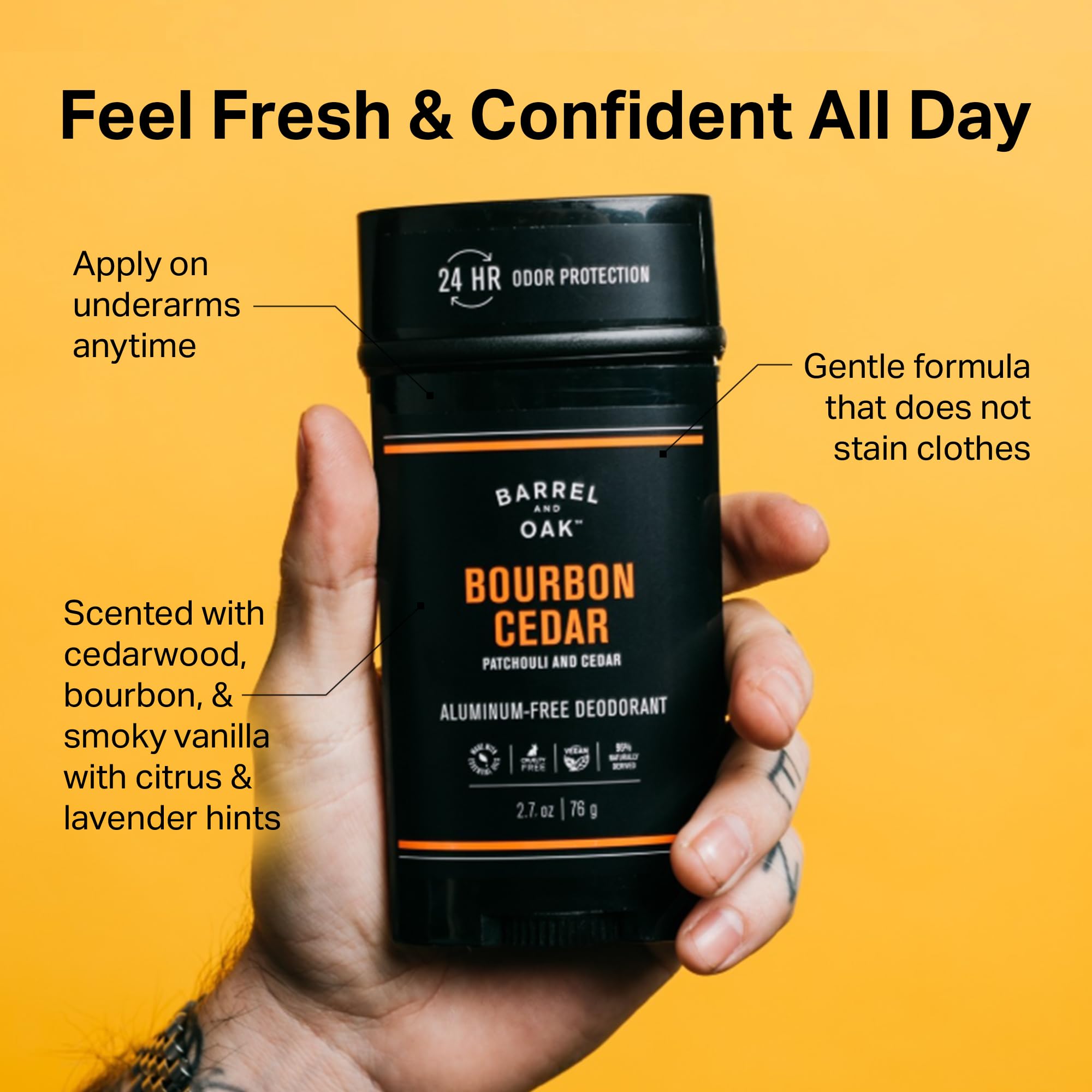 Barrel & Oak Aluminum Free Deodorant for Men, Natural Men's Deodorant with Patchouli & Cedar Essential Oil for Delicate Skin, Grooming Kit Gifts for Men, Bourbon Cedar, 2.7 oz
