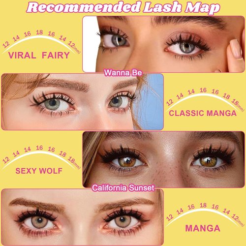 Fowendia Lash Clusters Kit California Sunset 8-18mm Manga Eyelash Clusters DIY Lash Extension Kit Waterproof Wispy Anime Lashes Clusters Ultra-Thin 0.3mm Individual Cluster Eyelash Extensions Kit