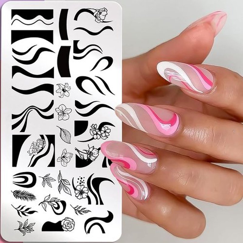 French Wavy Swirl Leopard Print Graffiti Nail Stamp Templates - Stainless Steel Gel Polish Template Design Stencil Tools (3 Pcs)