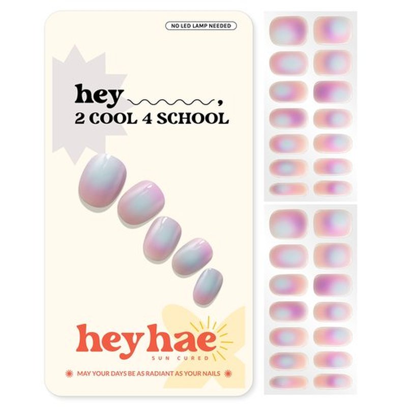 Heyhae Semi Cured Gel Nail Strips | No LED Lamp Needed | Aura, Purple | Easy Apply & Remove, Salon Quality | Includes 28 Strips, 1 Prep Pads, Nail File & Wooden stick - Hey, 2 Cool 4 School