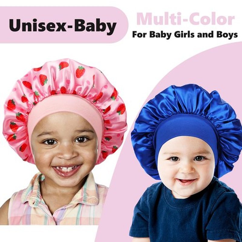 3 PCS Satin Baby Bonnet for Sleeping Silk Sleep Cap Bonnets for Baby Girls and Boys Infant Strawberry