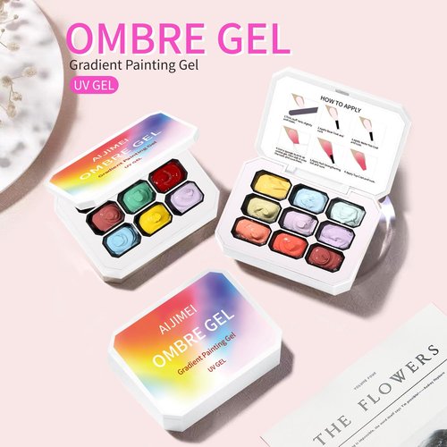 AIJIMEI Ombre Gel, Gradient Painting Gel, Ombre Gel Nail Polish, Including 100 Nail Sponges And Grabbing Pen Suitable For Salons And Family DIY (B0)