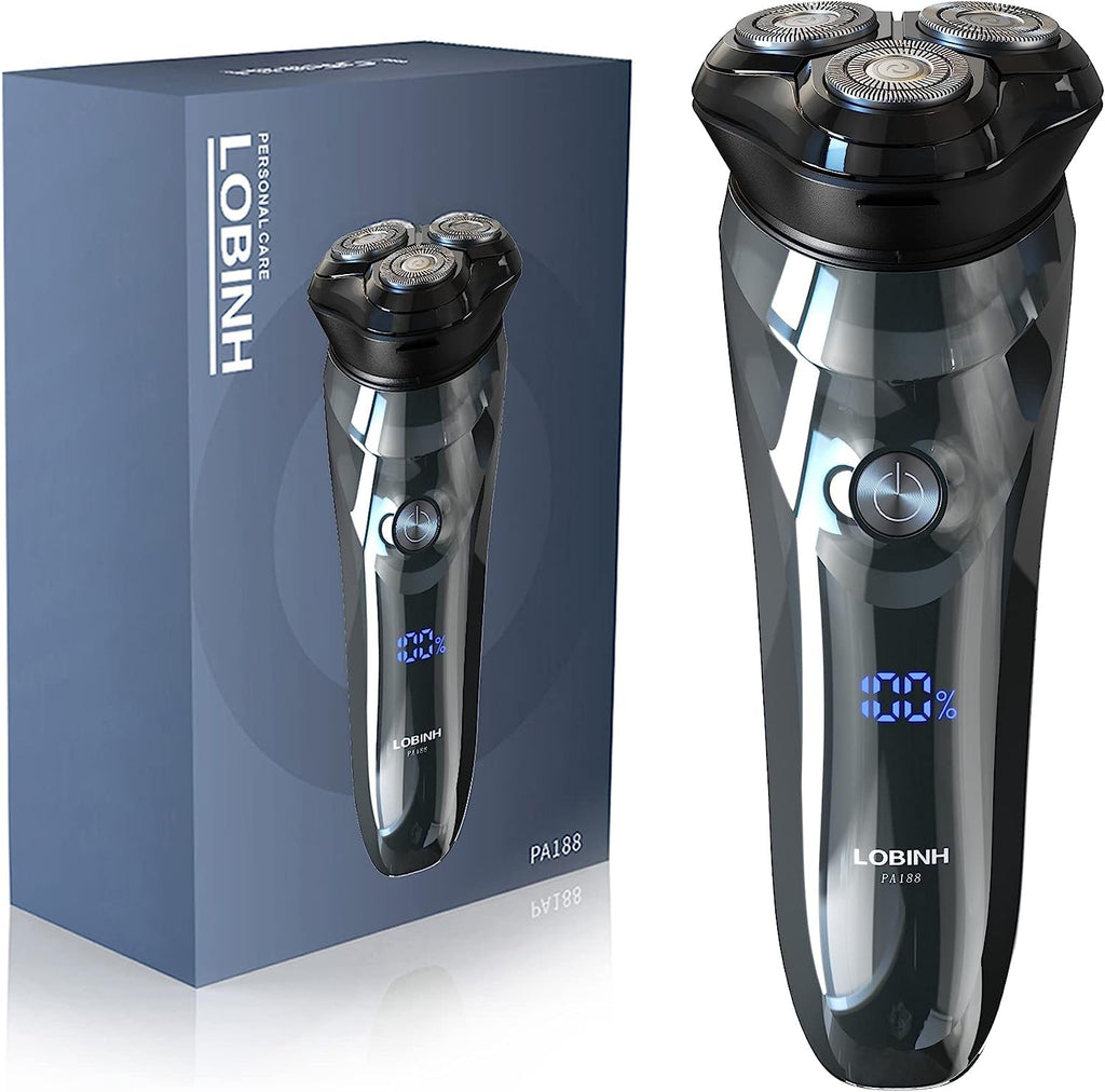 Men's Electric Shaver - LOBINH 3D Rechargeable Waterproof IPX7 Wet & Dry Shaving Electric Razor for Men with Pop-up Sideburn Trimmer