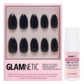 Glamnetic Press On Nails & Brush On Nail Glue Bundle - Boba | Opaque Black Short Almond Nails, Reusable | 12 Sizes - 24 Nail Kit