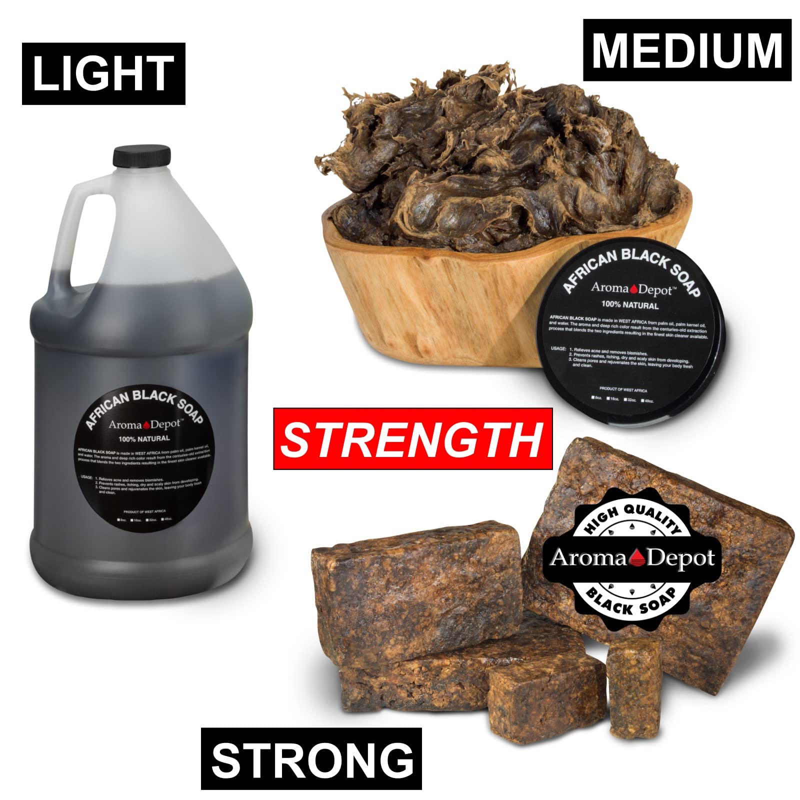 Aroma Depot Raw African Black Soap 8oz 100% Raw Natural soap for Acne, Eczema, Psoriasis, Scar Removal Face And Body Wash. Handmade