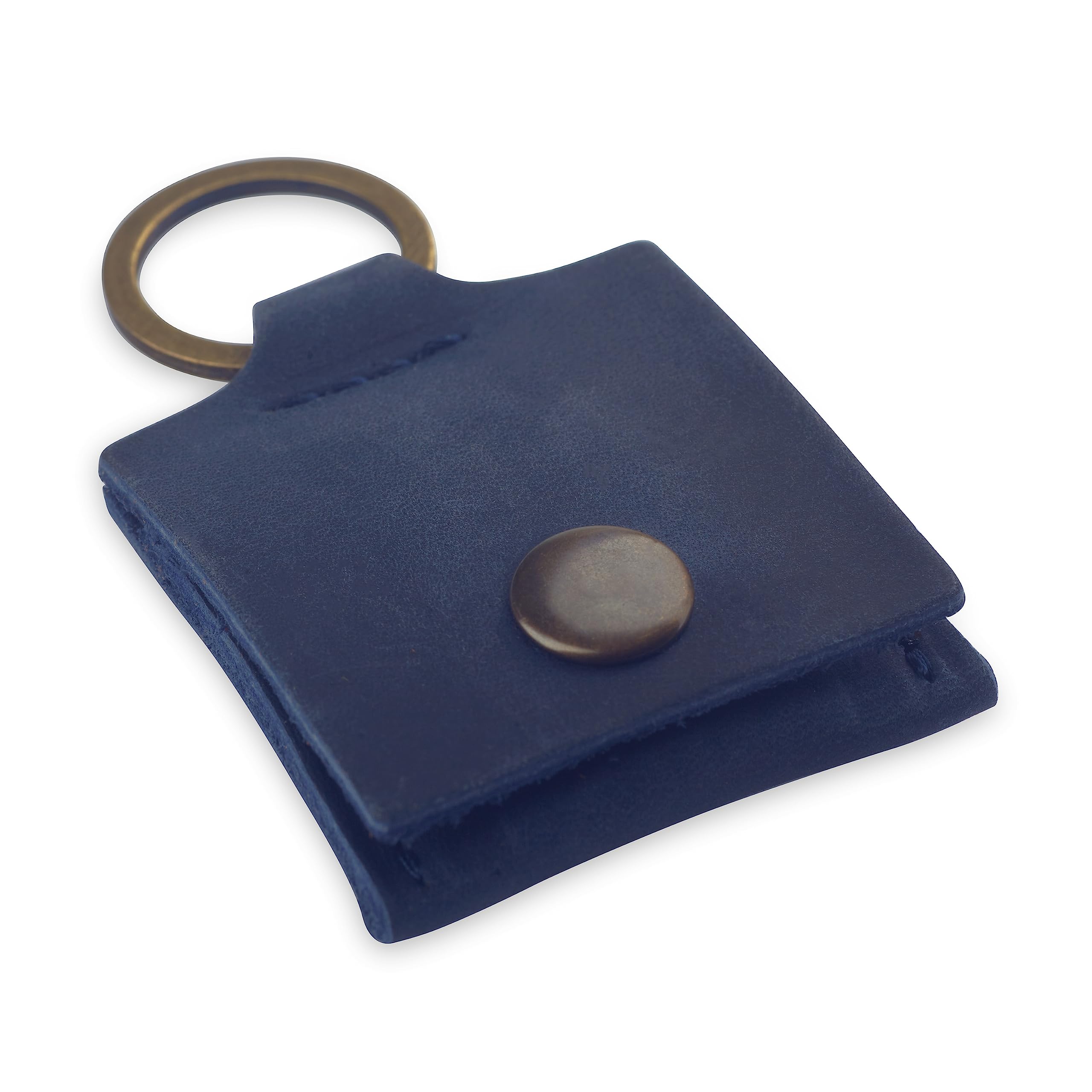 Leather Keychain Ring Holder, Wedding Ring Travel Case, Engagement Ring Holder, Ring Pouch Bag, Workout and Gym Ring Holder, Small Soft Leather Ring Bearer (Blue)