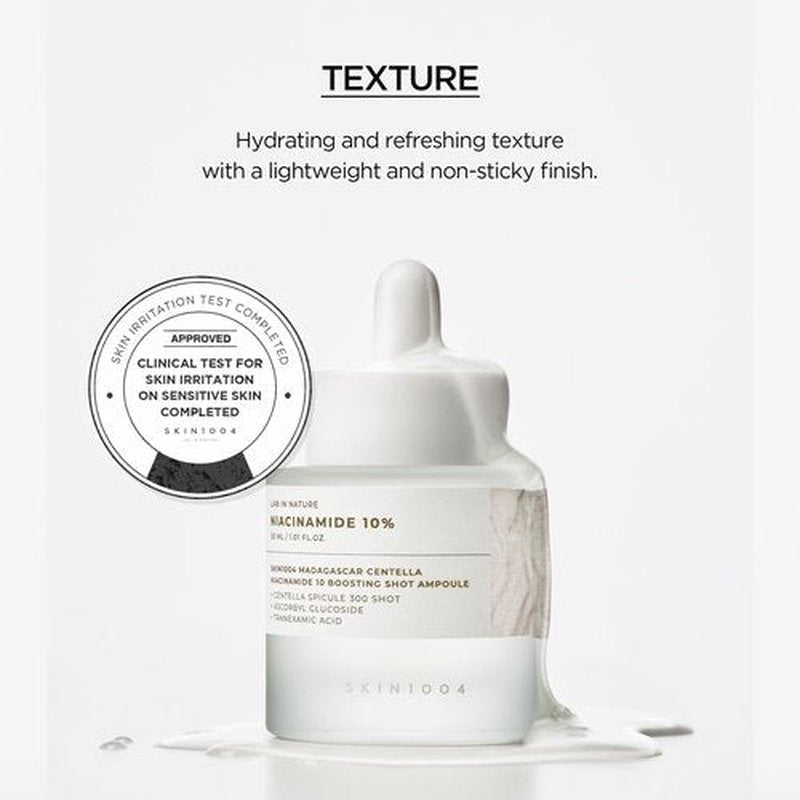 SKIN1004 Niacinamide 10% Boosting Shot Ampoule, Niacinamide Spicule Serum for Face, Facial Ampoule with Tranexamic Acid, Pore Minimizer for Face, Madagascar Centella, Korean Skin Care, 1.01fl.oz/ 30ml