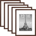 Upsimples 12x16 Picture Frame Set of 5 - Versatile Wall Gallery Frames for 8.5x11 or 12x16 Photos, Brown