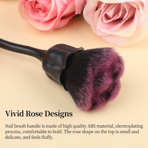 3 PCS Nail Art Dust Powder Remover Cleaner Brush, Rose Soft Brush Nail Art Manicure Dust Cleaner Brush, Acrylic Nail Art Brush for Nail Trimming Cleaning Makeup Brush Tools