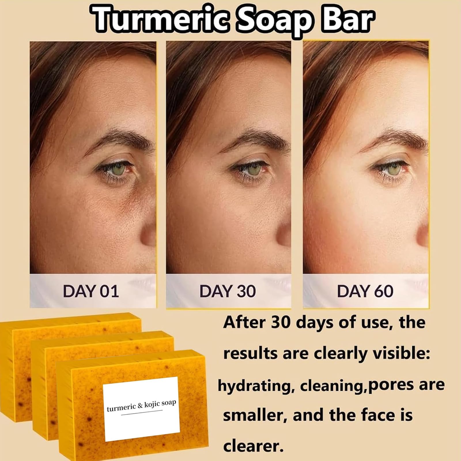3PCS Lemon Turmeric Kojic Soap + 3 Bubble Nets | Organic Face & Body Bar | Cleansing & Exfoliating | All Skin Types