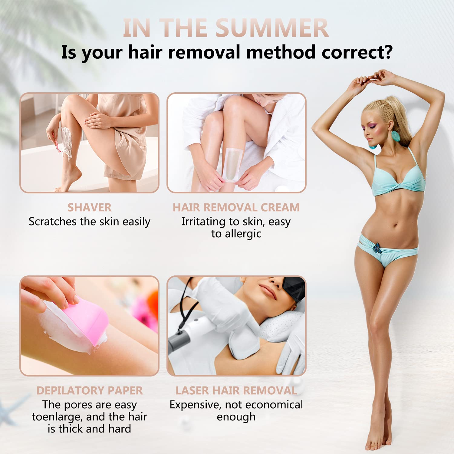 Electric Razor for Women Bikini Trimmer, MKIOVH Women's Cordless Portable 4 in 1 Painless Shaver, for face Legs Brows Nose Detachable Head USB Rechargeable Hair Trimmer
