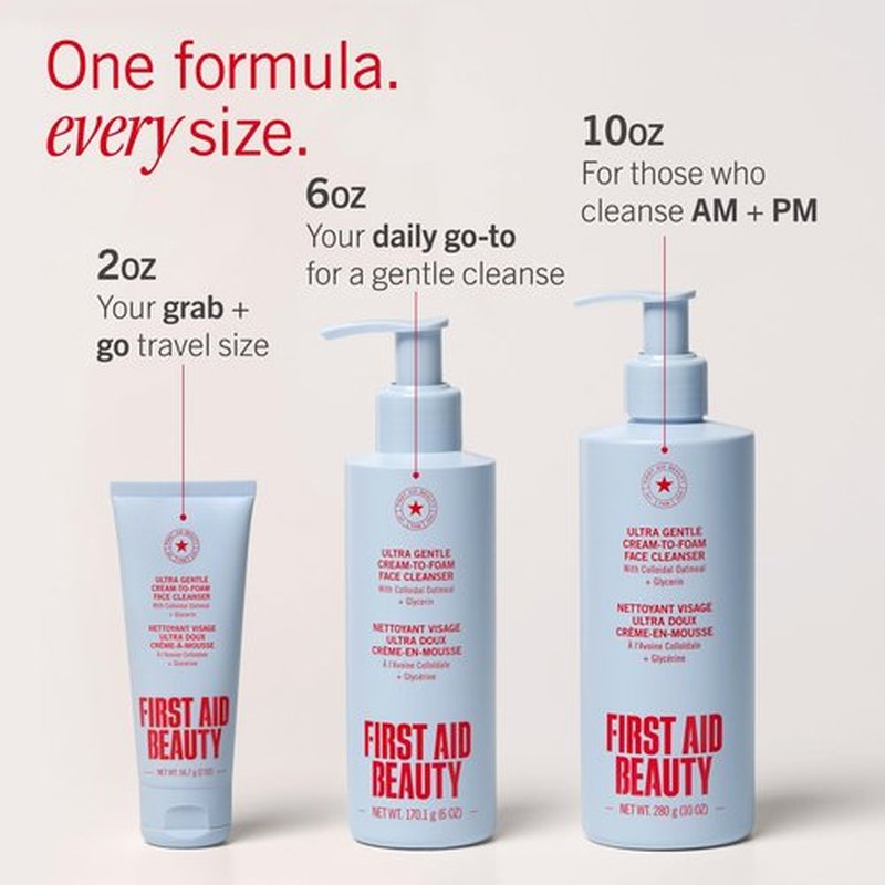 First Aid Beauty Ultra Gentle Cream-to-Foam Pure Facial Cleanser – Makeup Removing Face Cleanser - Face Wash with Colloidal Oatmeal & Glycerin, for Sensitive, Acne & Blemish-Prone Skin, 6 oz