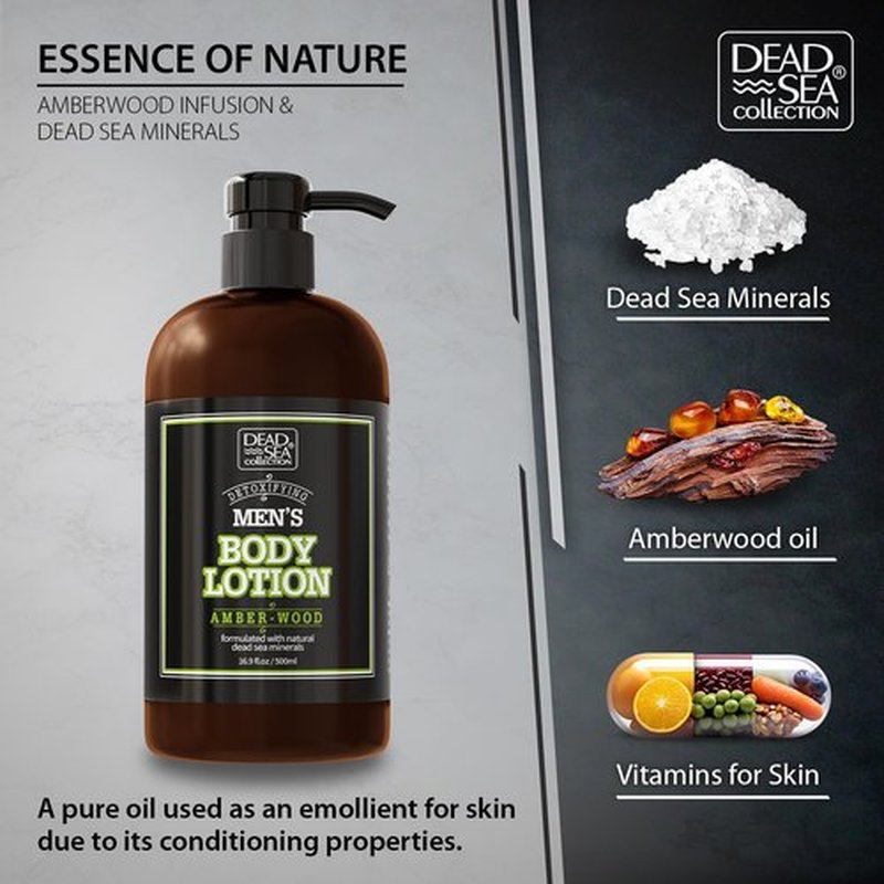 Dead Sea Collection Amberwood Men's Body Lotion - Nourishing Hydration with Amberwood Oil & Minerals | 16.9 Fl Oz