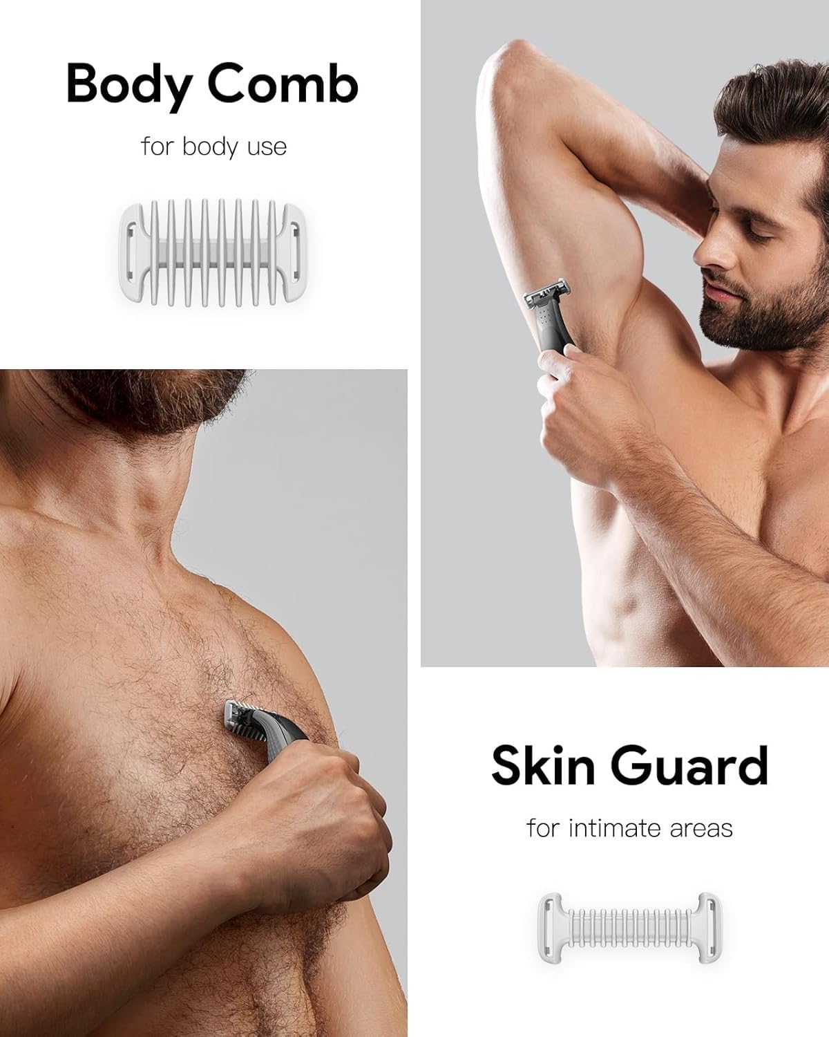 Trimcoo Trimmer Comb Set H1/H3 (S-130510) - 0mm Skin Guard, 3mm Body Comb, 1/2/3/5mm Locking Combs, Travel Case, Durable ABS Material - Ideal for Face, Body & Sensitive Areas, Convenient Storage