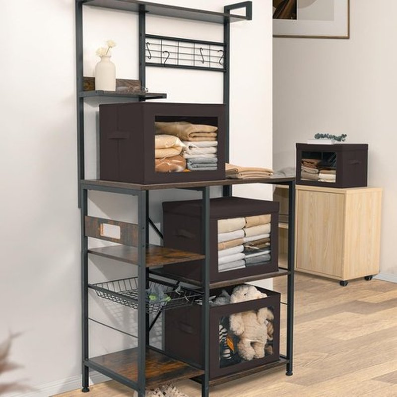 Homsorout Stackable Storage Bins - Large Foldable Closet Organizers with Lids, 6-Pack, Brown