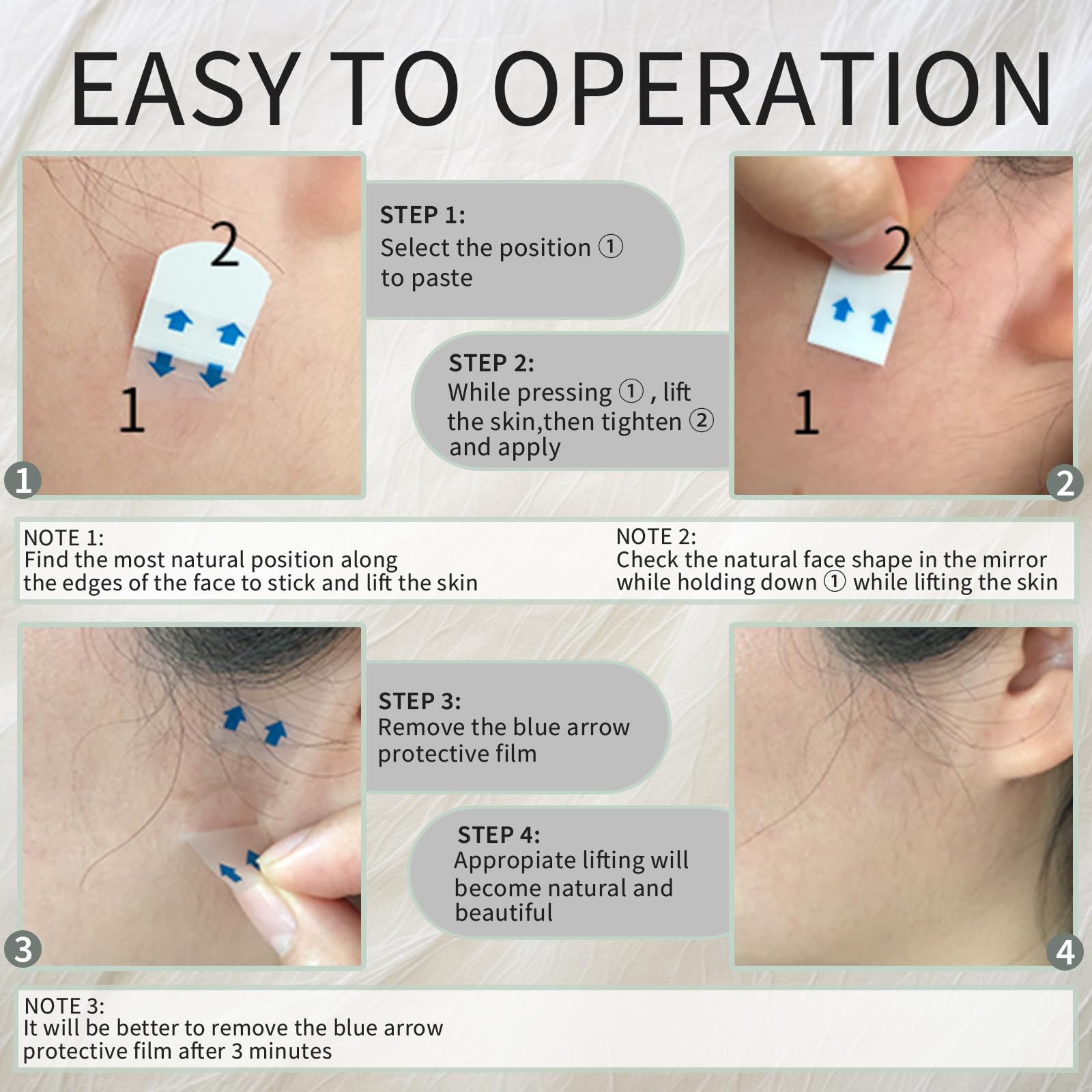 Pyetyetd 200PCS Face Lift Tape - Face lift tape invisible - Face Tape Lifting Invisible Neck Tape ，for Double Chin Saggy Skin Jowls Eyes Wrinkles Women