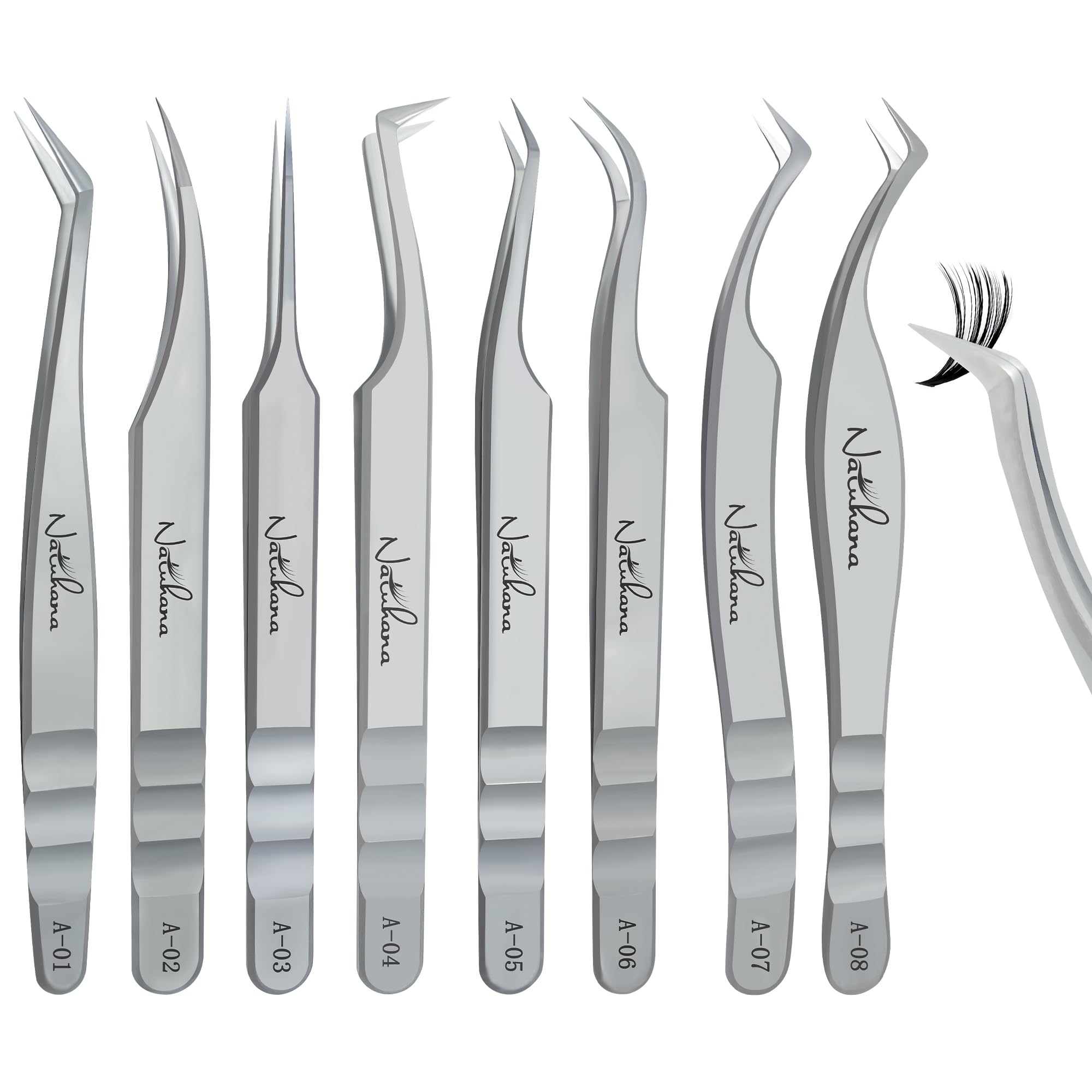 Natuhana High Precision Lash Tweezers for Individual and Volume Eyelash Extensions Pointed Premium Stainless Steel Curved Fiber Tip Professional Isolation Tweezer(Dolphin Tweezer A-02)