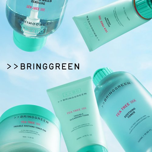 BRING GREEN Tea Tree Cica Trouble Cleansing Foam - Gentle Exfoliating Cleanser for Sensitive Skin (10.1 Fl. Oz., 300ml)