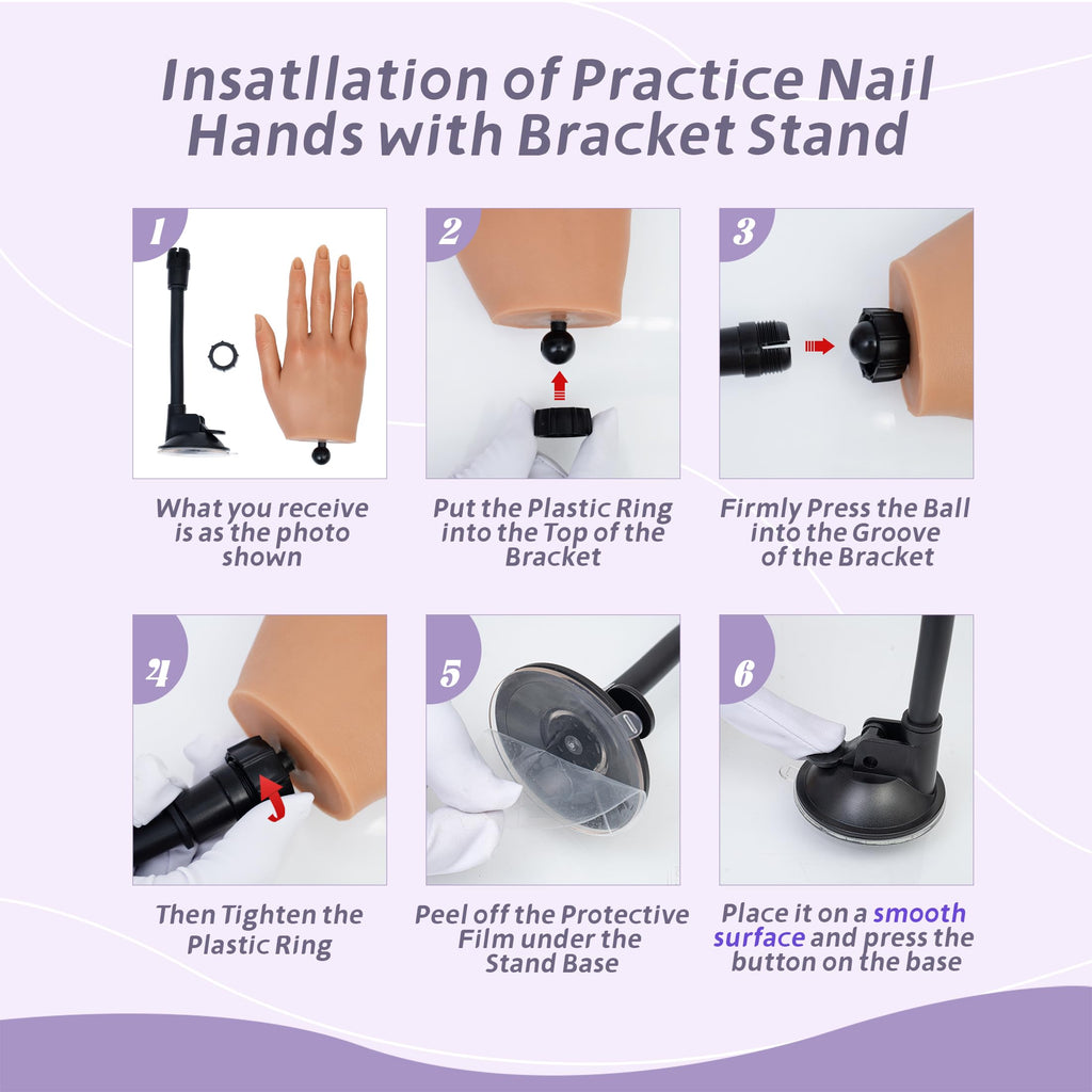 Veikmv Practice Hand for Acrylic Nails,Realistic Silicone Mannequin Hand with Flexible Fingers for Acrylic Nails, Gel Polish Training, Complete Nail Art Beginner Set with Brush & File