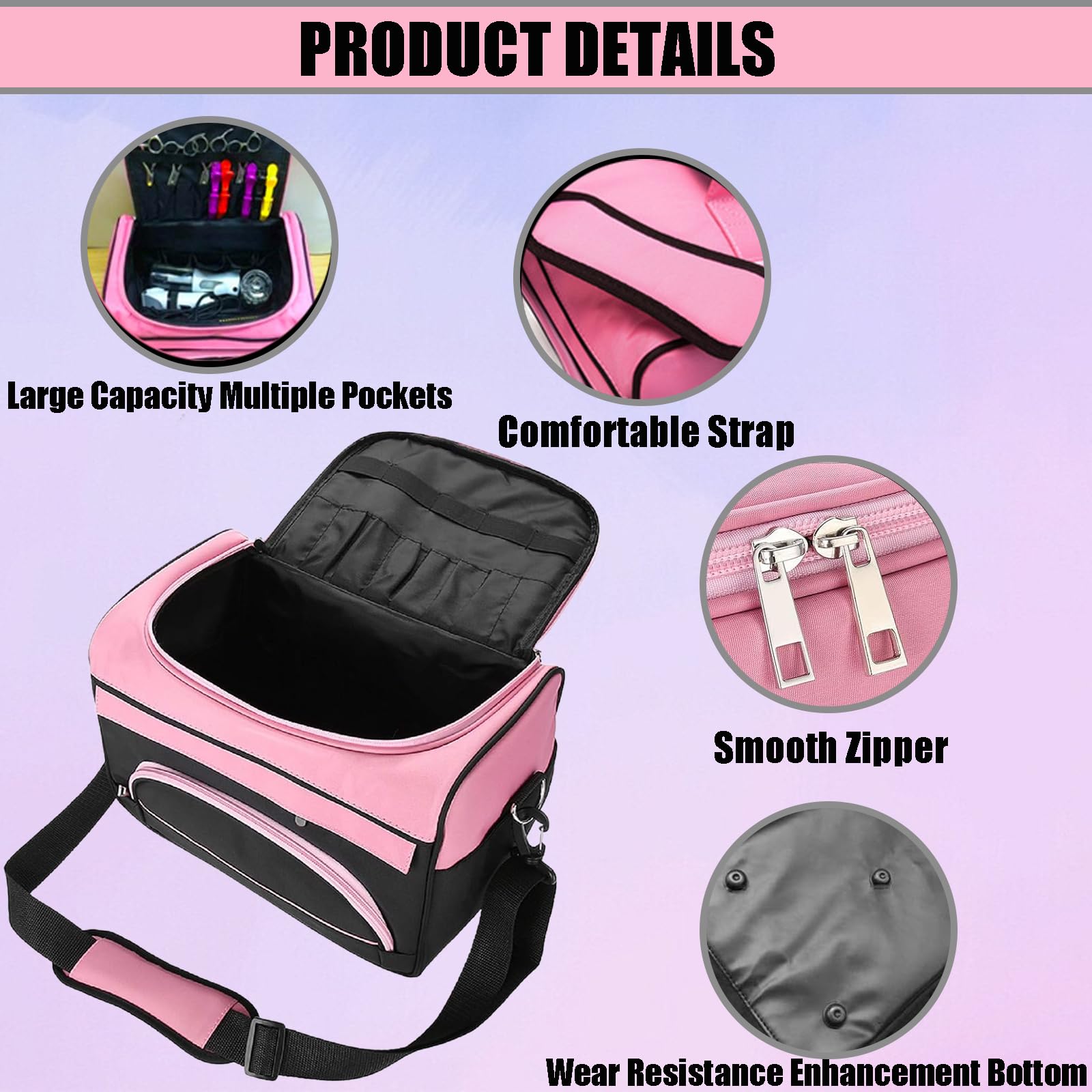 JEHANOIRY Large Capacity Hairdresser Bag Barber Carrying Case with Handle and Shoulder Strap, Beauty Salon Tool Kits Storage Travel Barber Case Holds Various Hair Cutting Tools Haircutting Bag