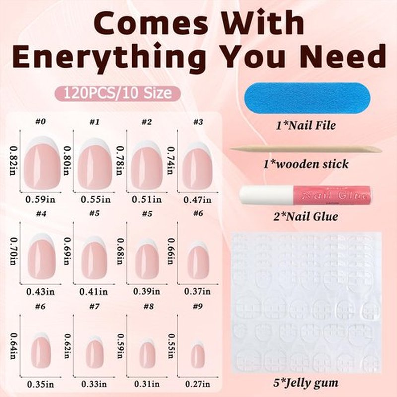 Bellelfin French Tip Press on Nails, 120Pcs Short Oval Fake French Nails Full Cover Nude French Nail Press ons with Glue Artificial French Short Nails for Women Girls Finger Nails Design