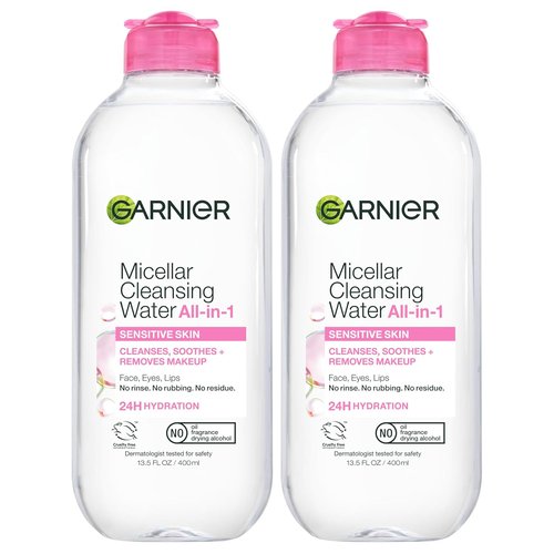 Garnier Micellar Water - Hydrating Facial Cleanser & Makeup Remover for Sensitive Skin | 13.5 Fl Oz (400mL) - 2 Count