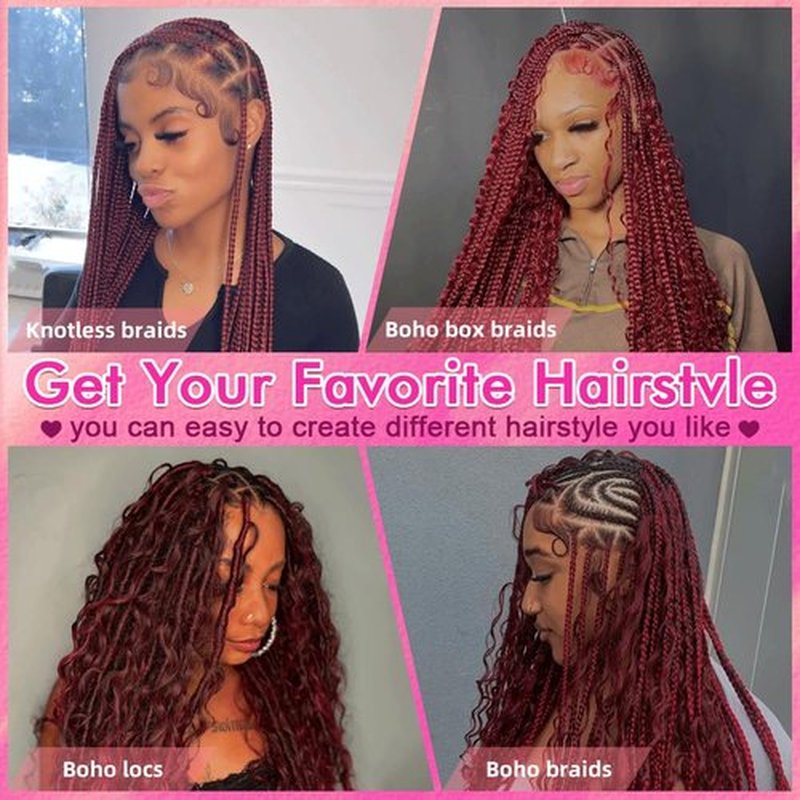 99J Burgundy Human Braiding Hair Deep Wave Boho Braids Human Hair Wet and Wave Bohemian Ginger Curly Knotless Braiding Hair Extension 2 Bundles 105g