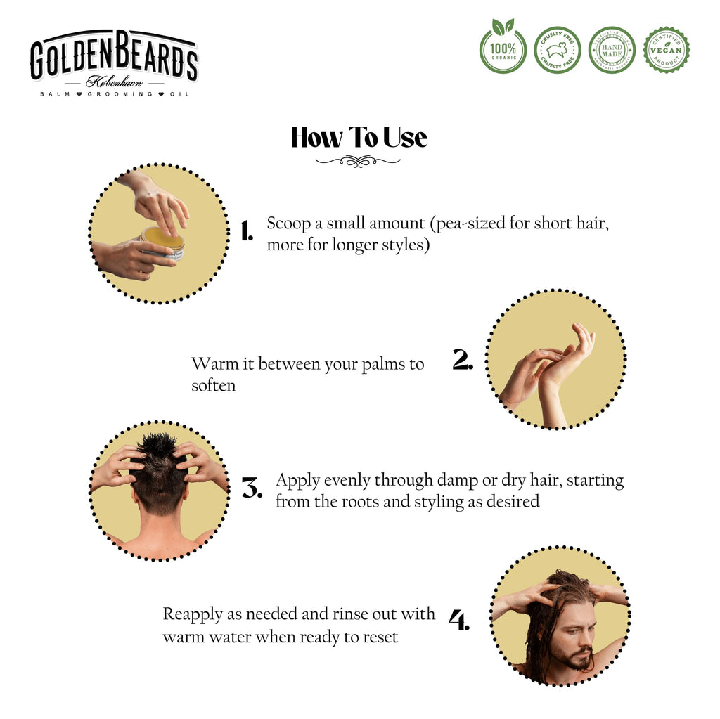 Golden Beards Organic Hair Pomade – 3.3 oz – Natural Styling Cream with Medium Hold & Matte Finish – Handmade, Vegan & Cruelty-Free Hair Grooming