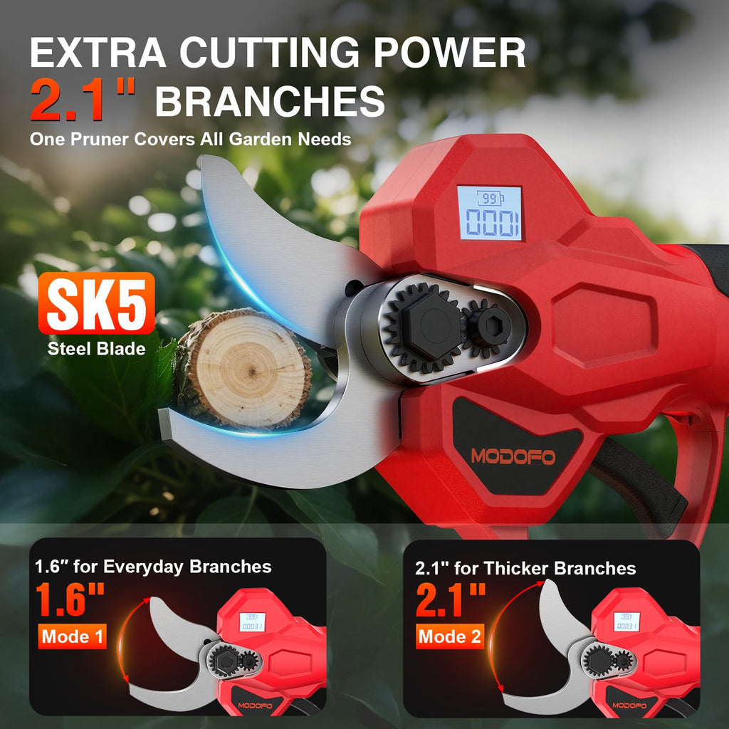 Electric Pruning Shears, Upgraded 2.1" Cutting Garden Shears with LCD Display, Brushless Motor Cordless Power Pruner with 2.0 Ah*2 Batteries for Garden Tree Pruner Branch
