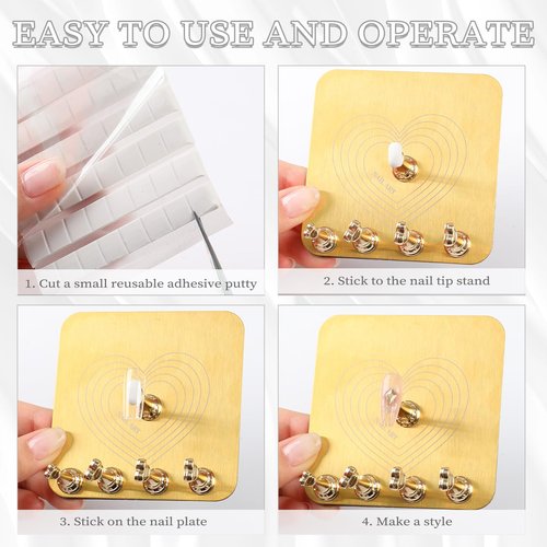 lootaan Nail Holder for Painting Nails, Heart Nail Stand for Press ons / Nail Display / Nail Practice with Reusable Adhesive Putty, Nail Tech Must Haves Nail Supplies (Gold)