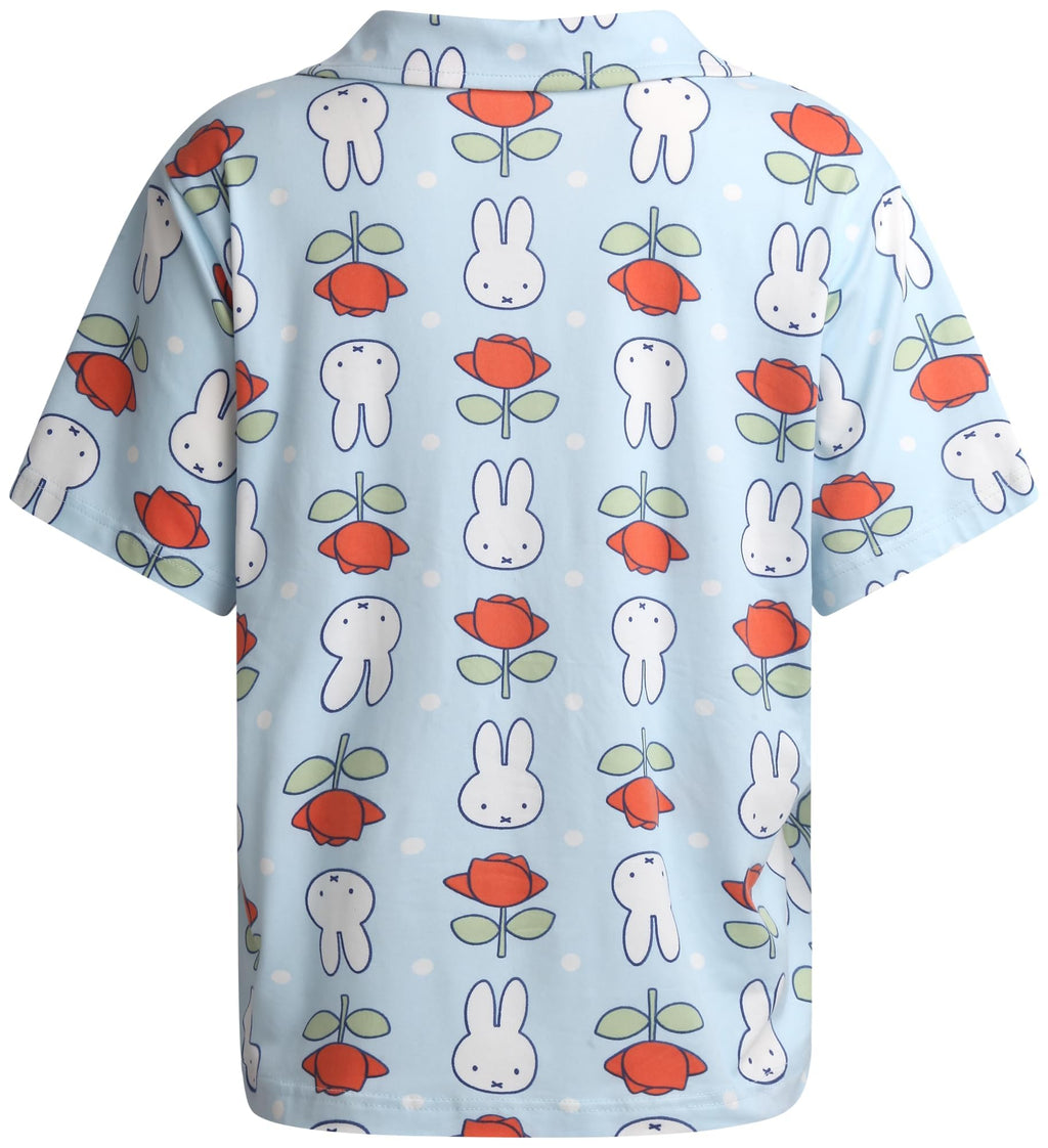 COCO BRANDS Miffy Womens Pajama Sets - 2 Piece Soft Button Down Sleep Shirt with Matching Pajama Pants or Pajama Shorts, Size Large, Miffy Flower Blue