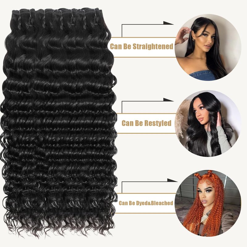 VipHonor 15A Raw Bundles Human Hair Deep Wave Human Hair Bundles,18 Inch Indian Curly Bundles Human Hair No Synthetic Blend,Thick without Split End Tangle Free Shedding Free Triple Lifespan